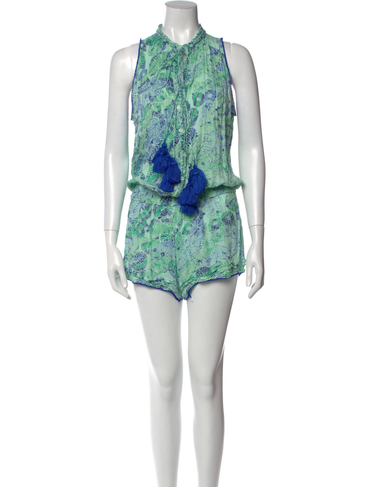 Poupette St Barth Floral Print Tie Neck Romper
