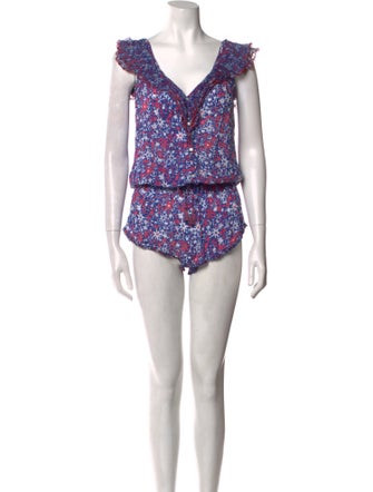 Poupette St Barth Silk Floral Print Romper