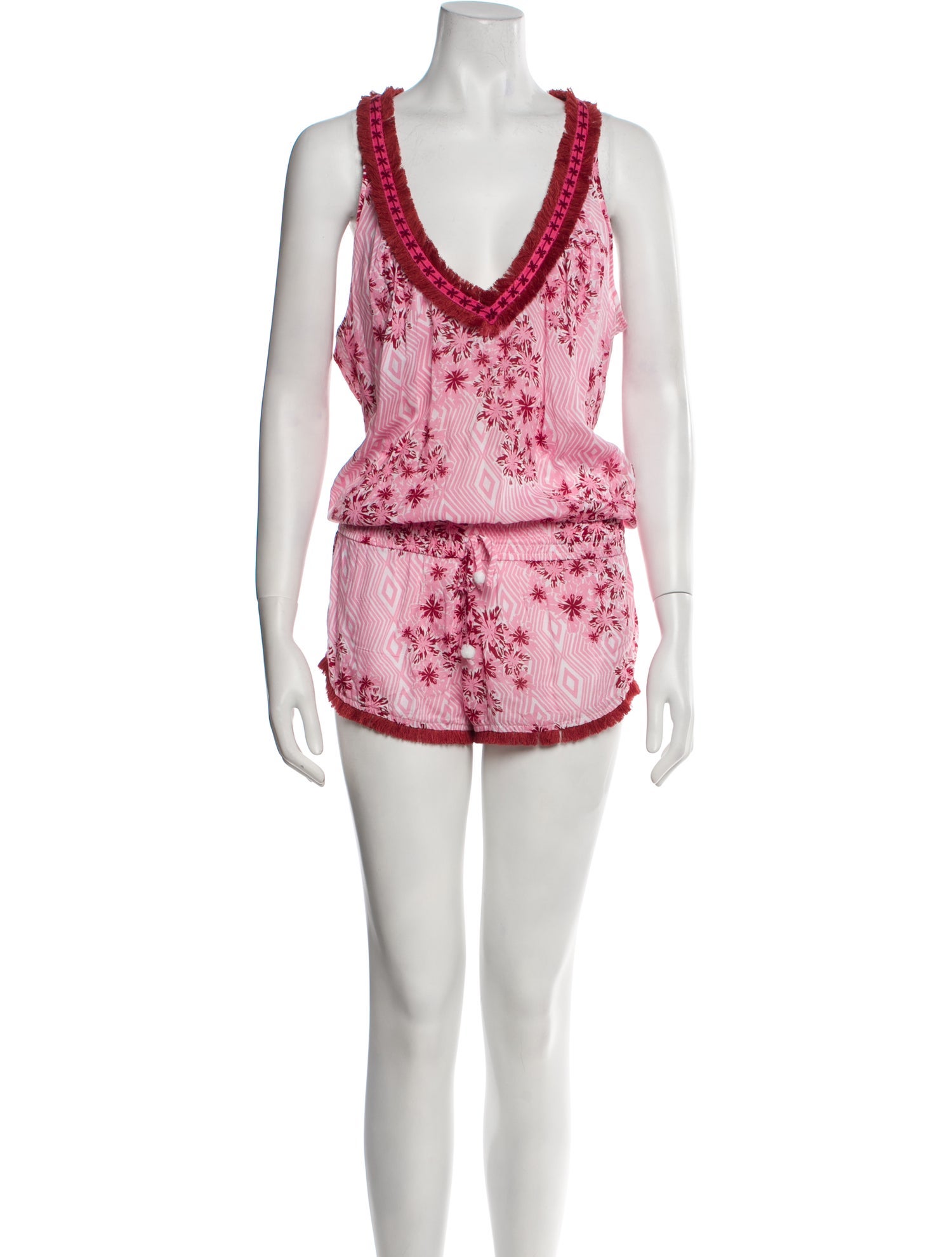 Poupette St Barth Printed Plunge Neckline Romper