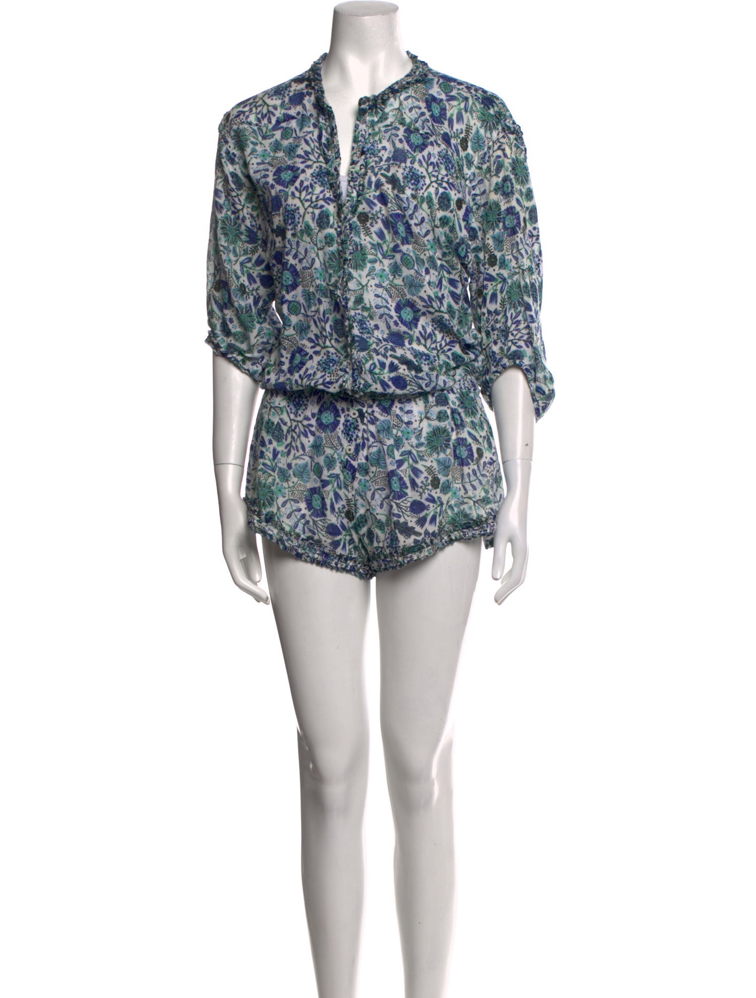 Poupette St Barth Floral Print V-Neck Romper