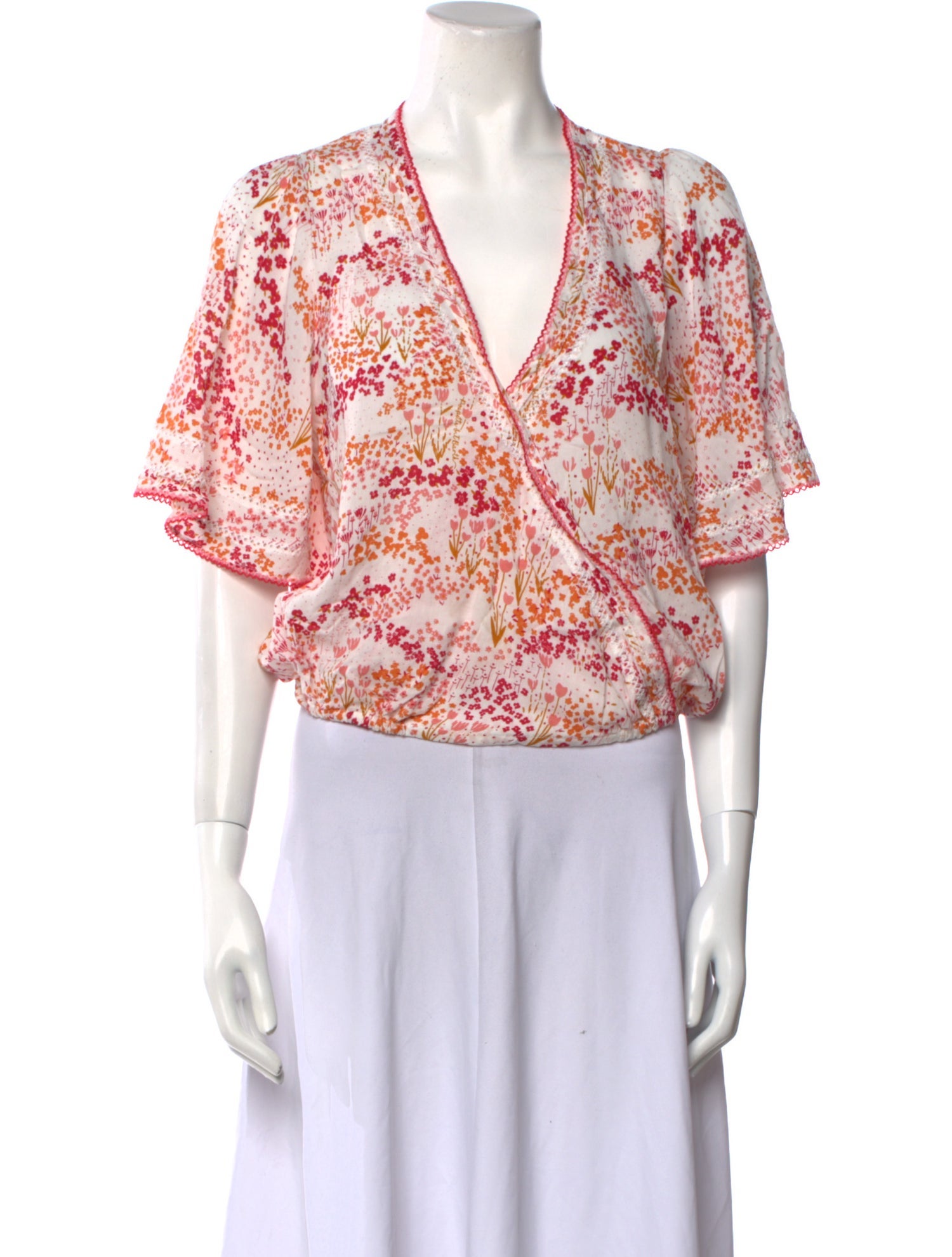 Poupette St Barth Floral Print V-Neck Crop Top