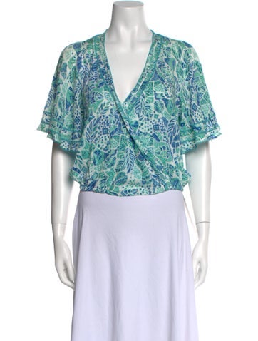 Poupette St Barth Tops Printed Plunge Neckline Crop Top S