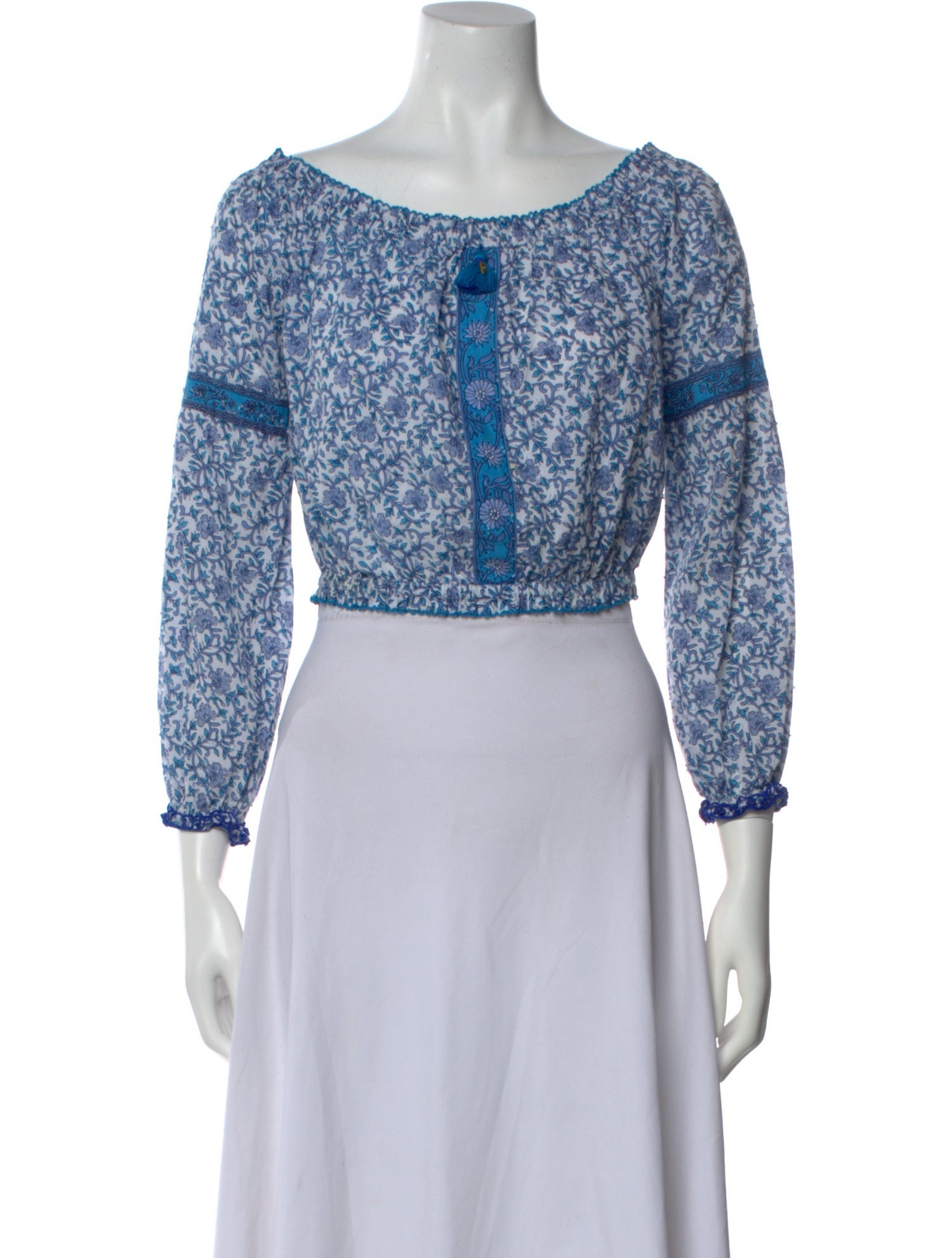 Poupette St Barth Floral Print Bateau Neckline Crop Top