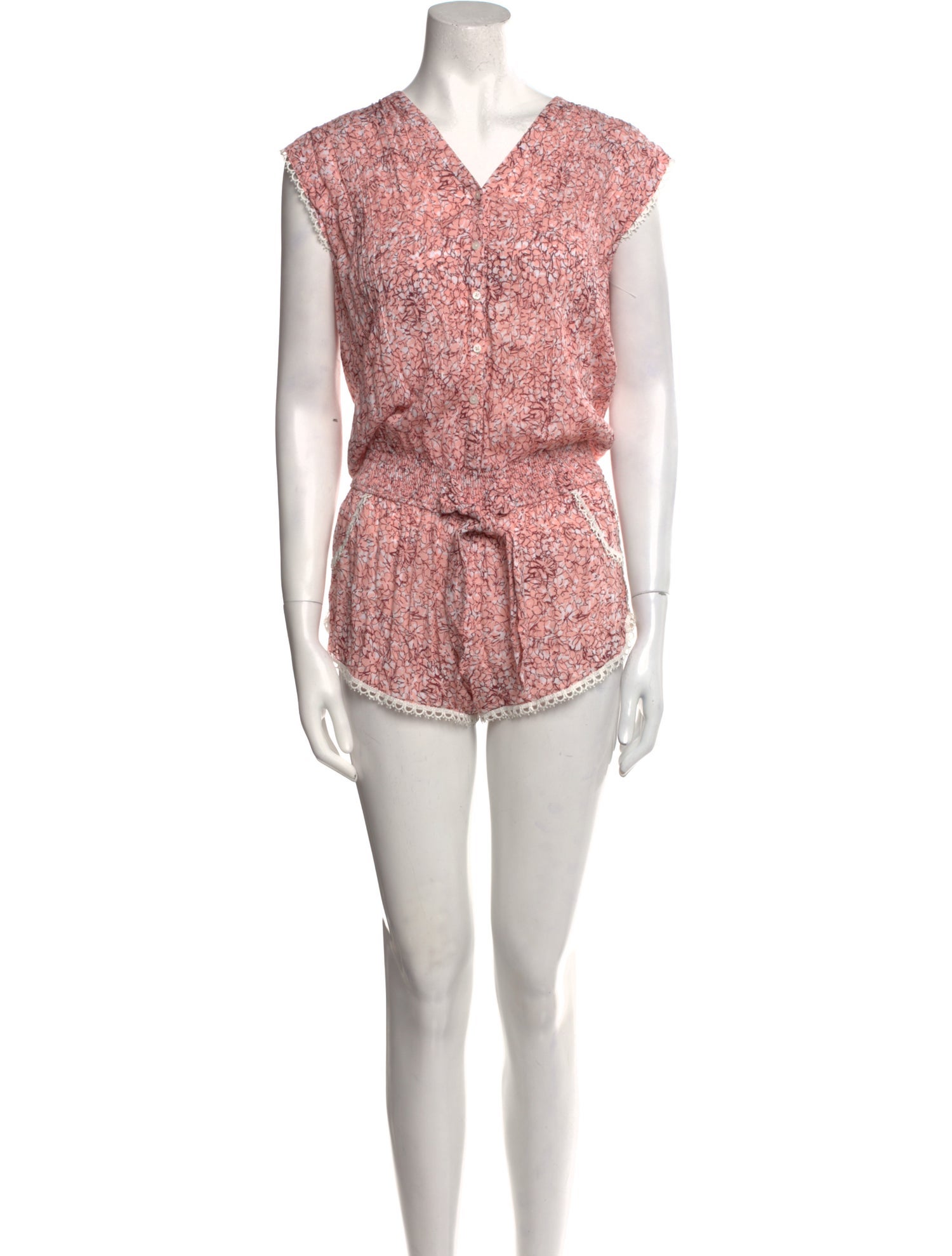 Poupette St Barth Floral Print V-Neck Romper