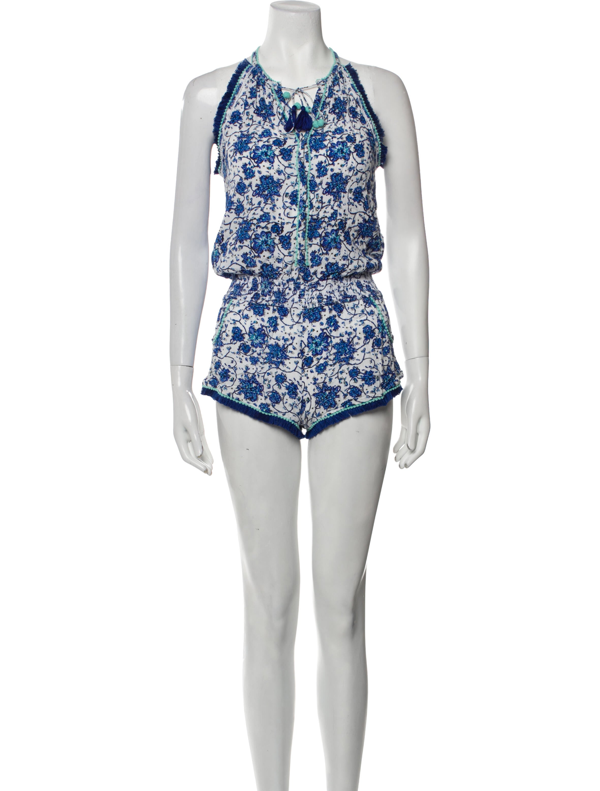 Poupette St Barth Floral Print Scoop Neck Romper