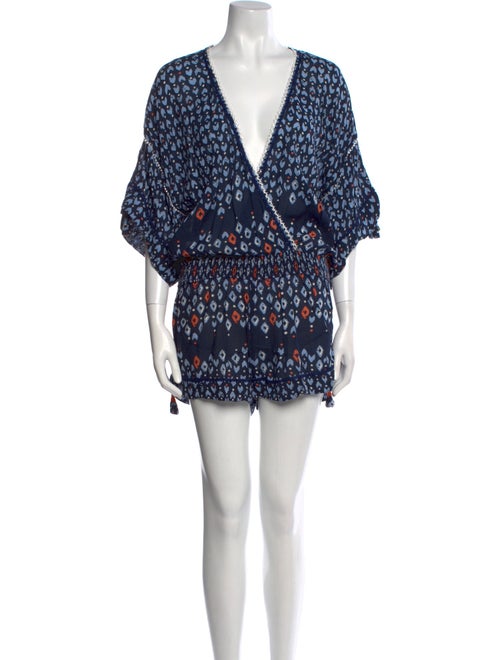 Poupette St Barth Printed Plunge Neckline Romper