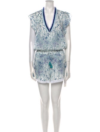 Poupette St Barth Printed Plunge Neckline Romper