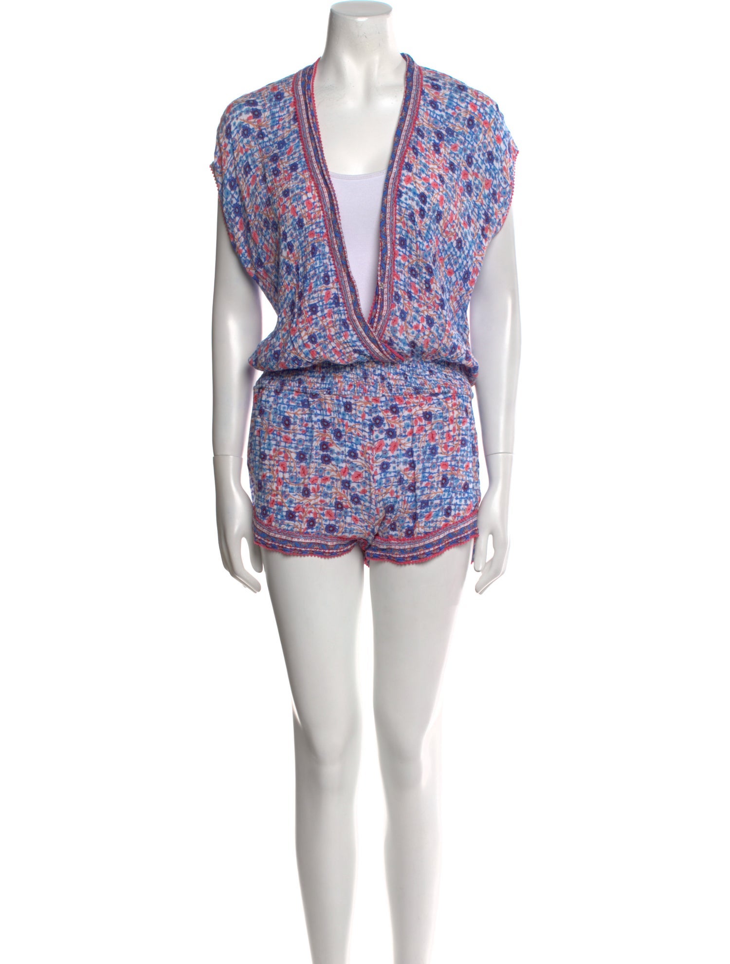 Poupette St Barth Printed Plunge Neckline Romper