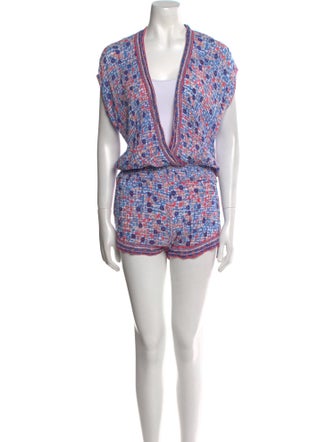 Poupette St Barth Printed Plunge Neckline Romper