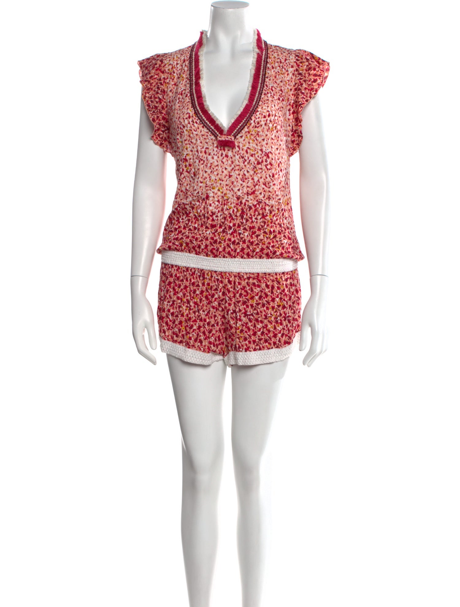 Poupette St Barth Printed Plunge Neckline Romper