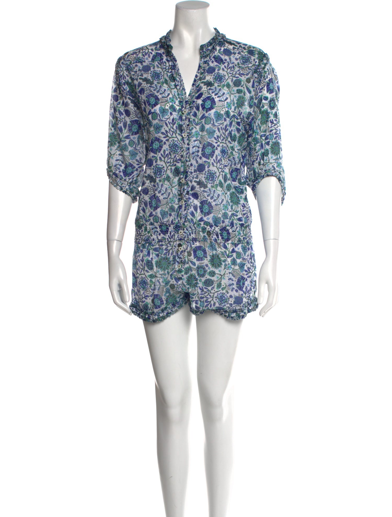 Poupette St Barth Floral Print V-Neck Romper w/ Tags