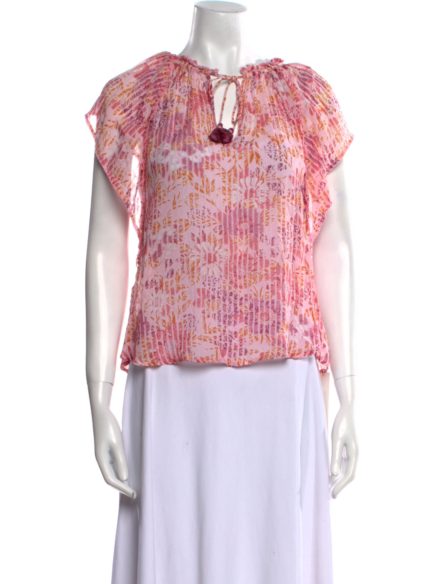 Poupette St Barth Printed Tie Neck Blouse