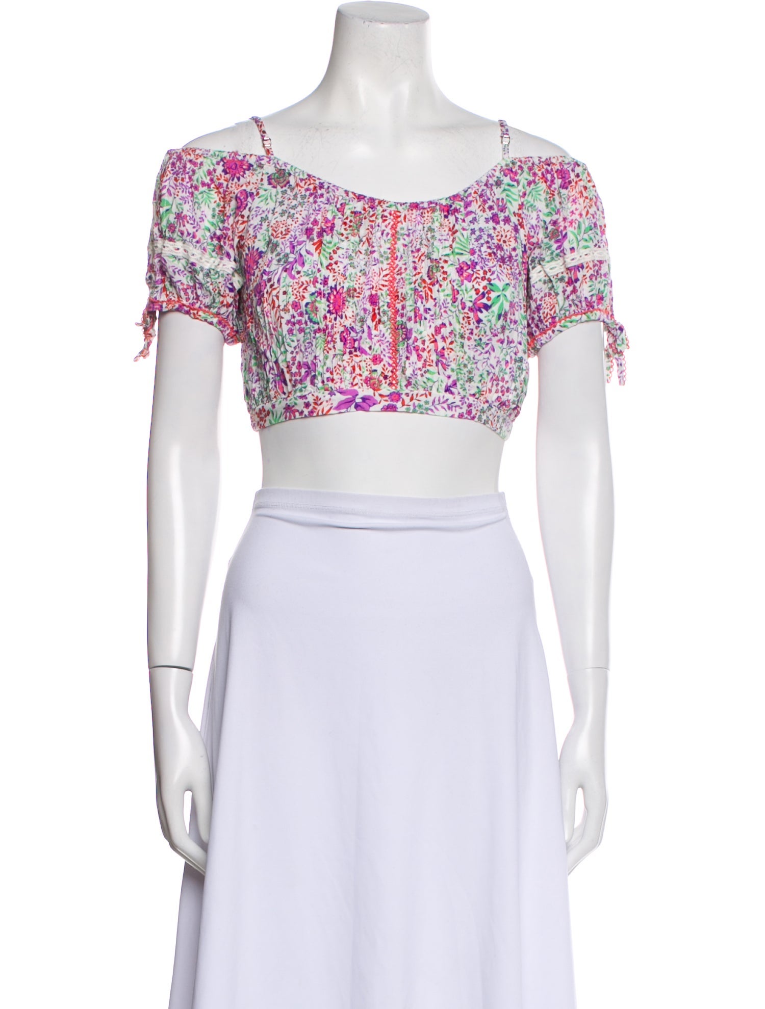 Poupette St Barth Floral Print Scoop Neck Crop Top