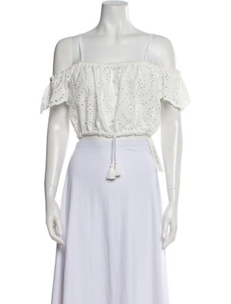 Poupette St Barth Off-The-Shoulder Short Sleeve Crop Top