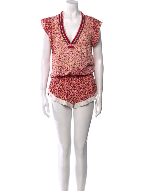 Poupette St Barth Printed Plunge Neckline Romper