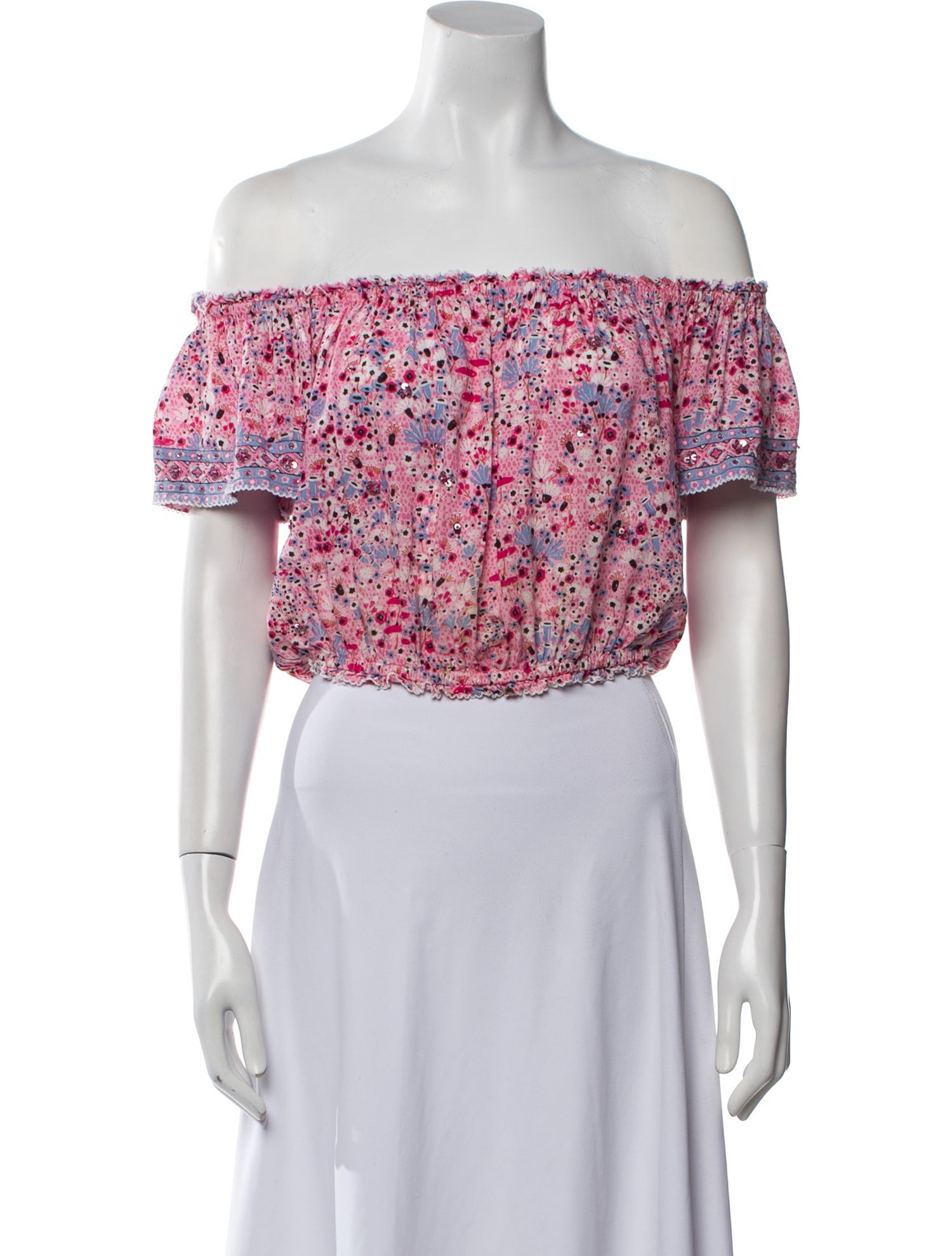 Poupette St Barth Floral Print Off-The-Shoulder Crop Top