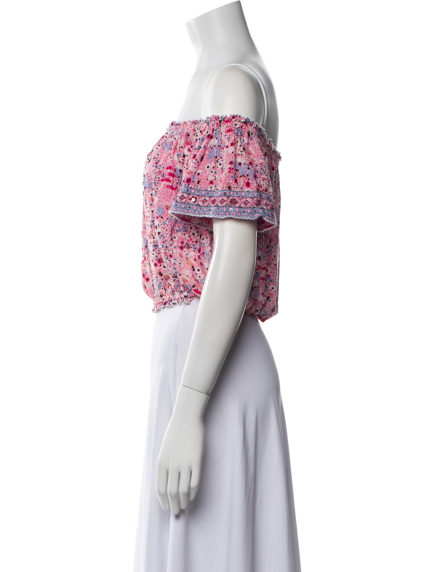 Poupette St Barth Floral Print Off-The-Shoulder Crop Top