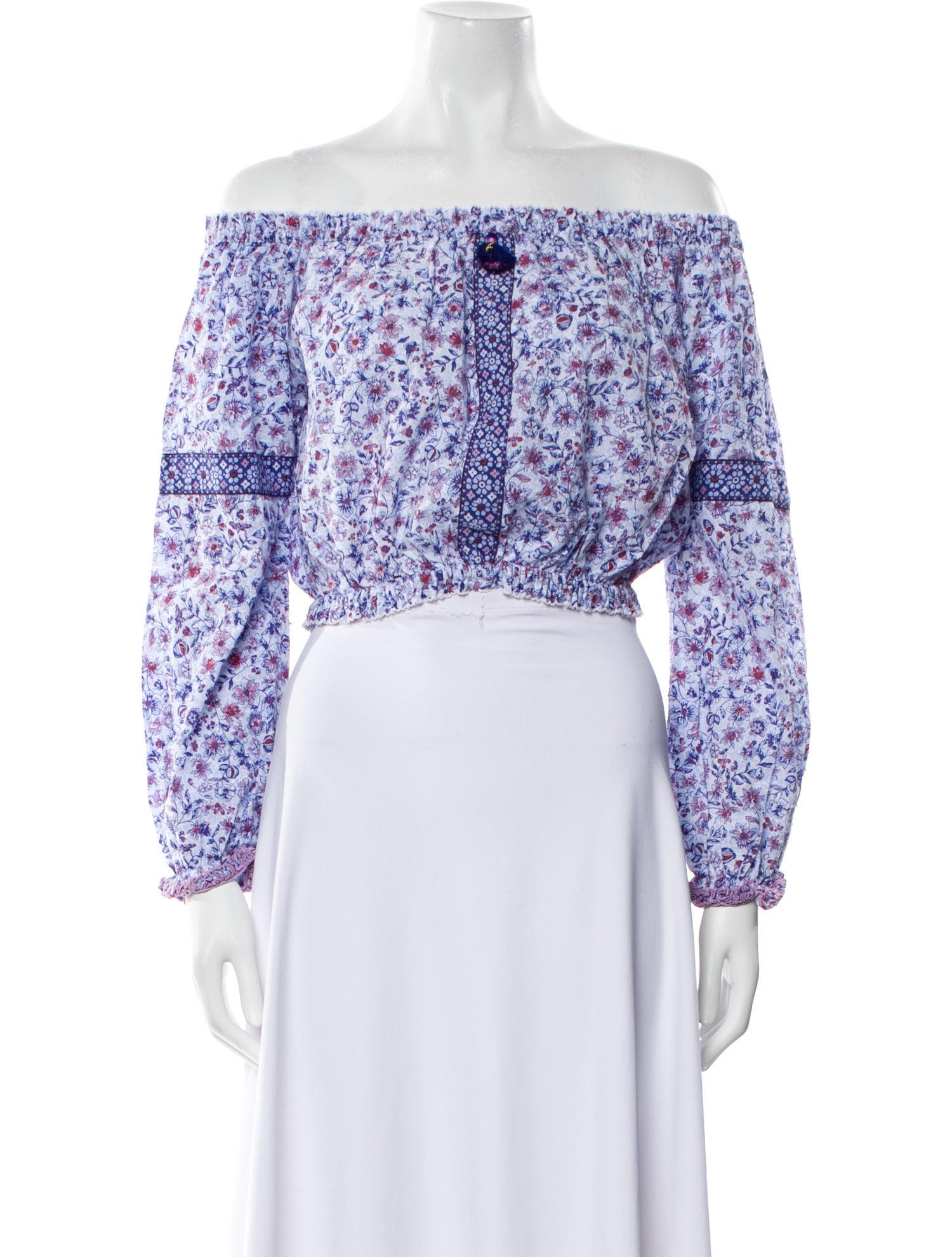 Poupette St Barth Floral Print Off-The-Shoulder Crop Top w/ Tags