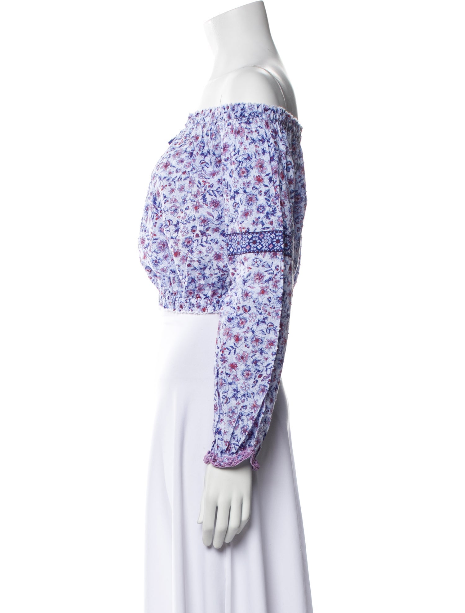 Poupette St Barth Floral Print Off-The-Shoulder Crop Top w/ Tags