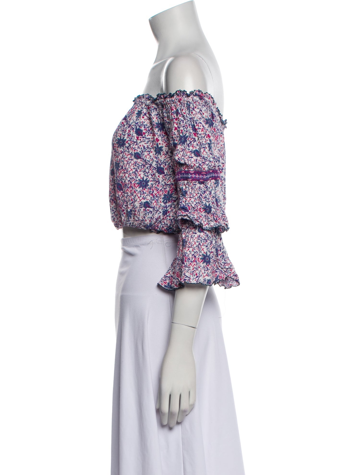 Poupette St Barth Floral Print Off-The-Shoulder Crop Top