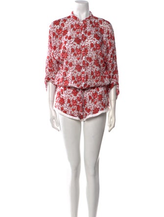 Poupette St Barth Floral Print Mock Neck Romper