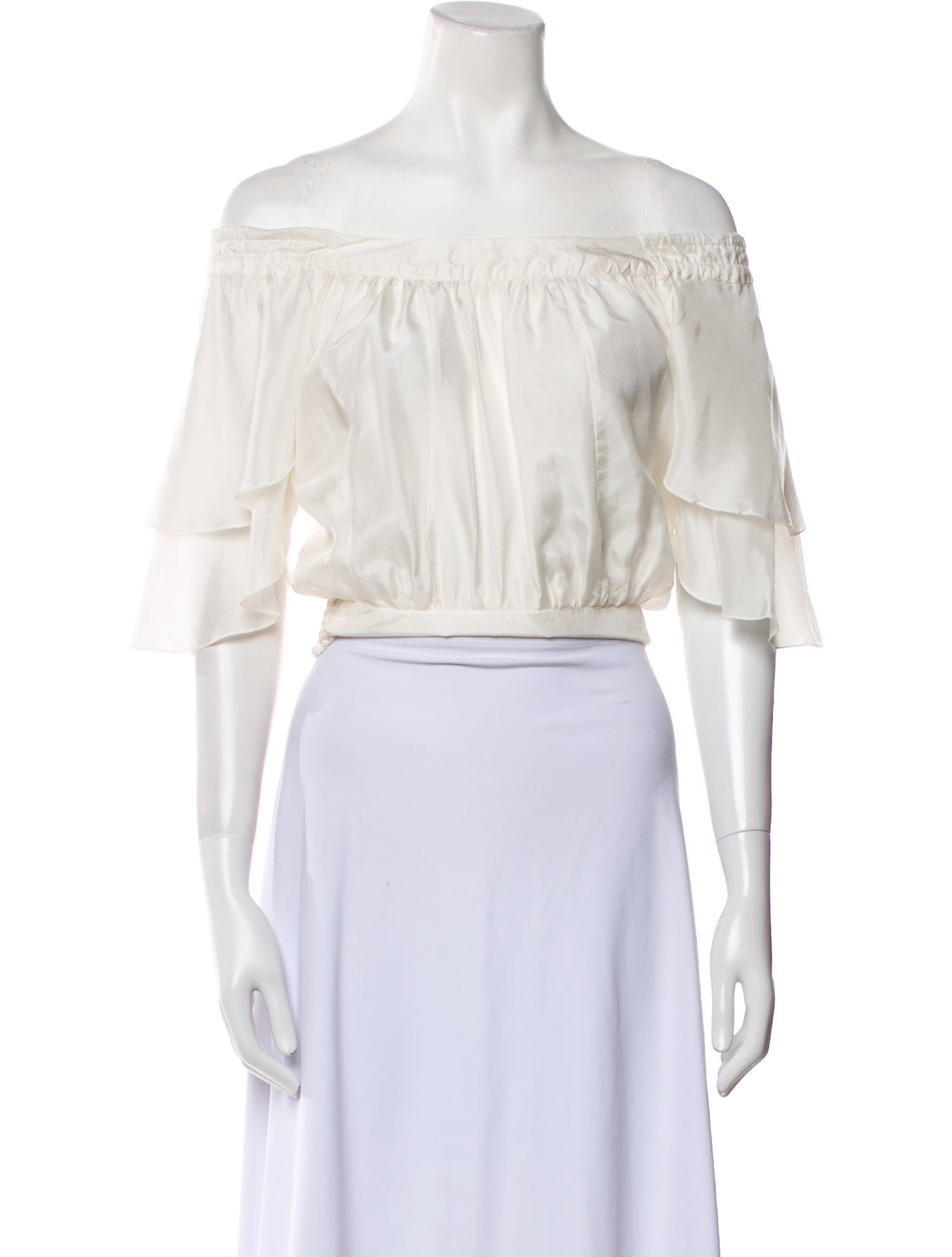 Poupette St Barth Silk Off-The-Shoulder Crop Top