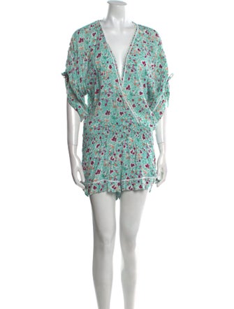 Poupette St Barth Floral Print Plunge Neckline Romper