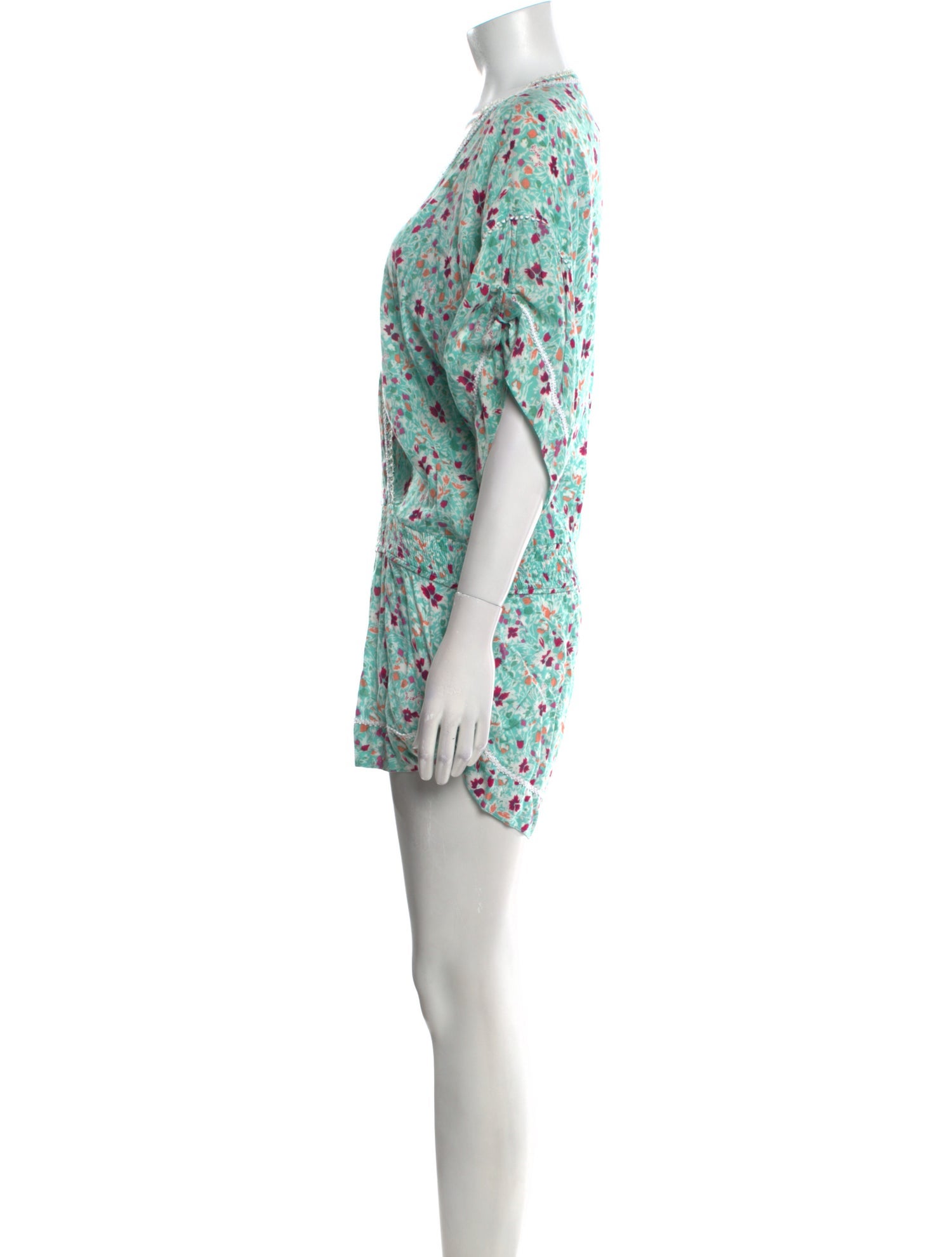 Poupette St Barth Floral Print Plunge Neckline Romper