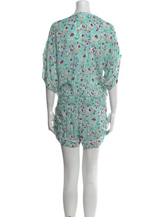 Poupette St Barth Floral Print Plunge Neckline Romper