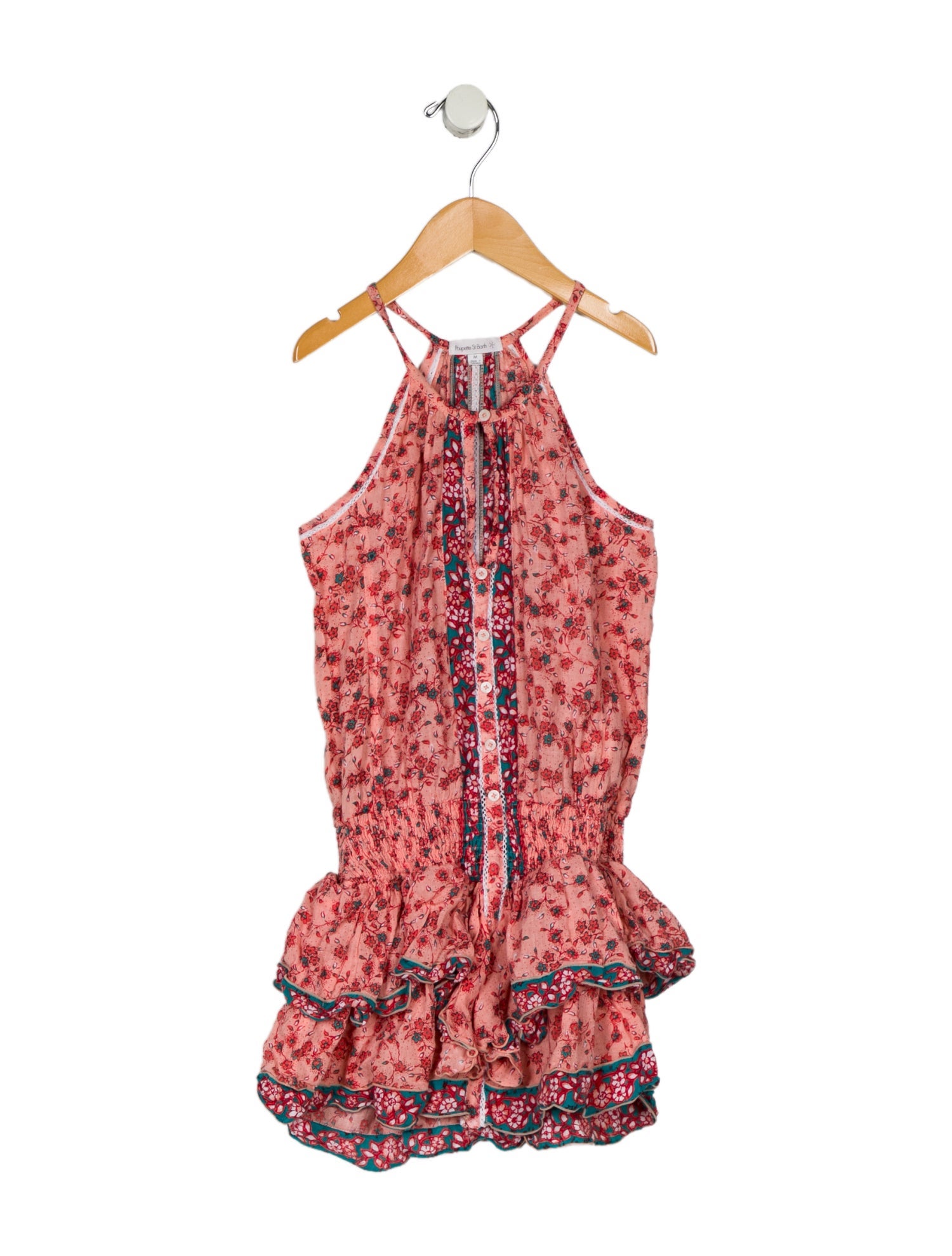 Poupette St Barth Girls Sleeveless Floral Ruffle Dress