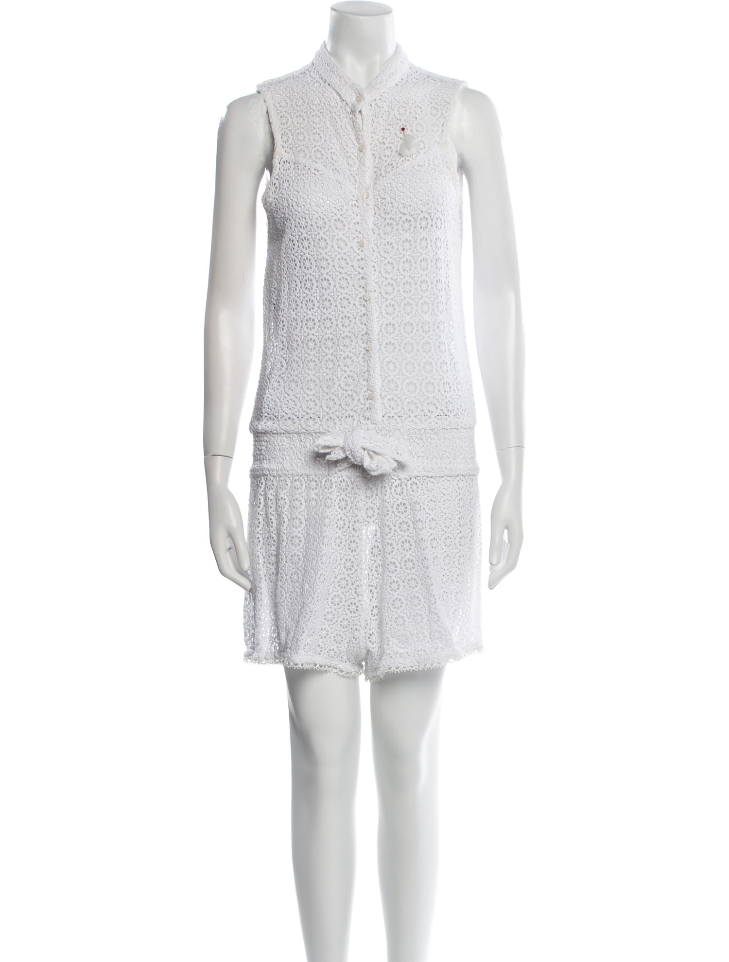 Poupette St Barth Lace Pattern Mock Neck Romper