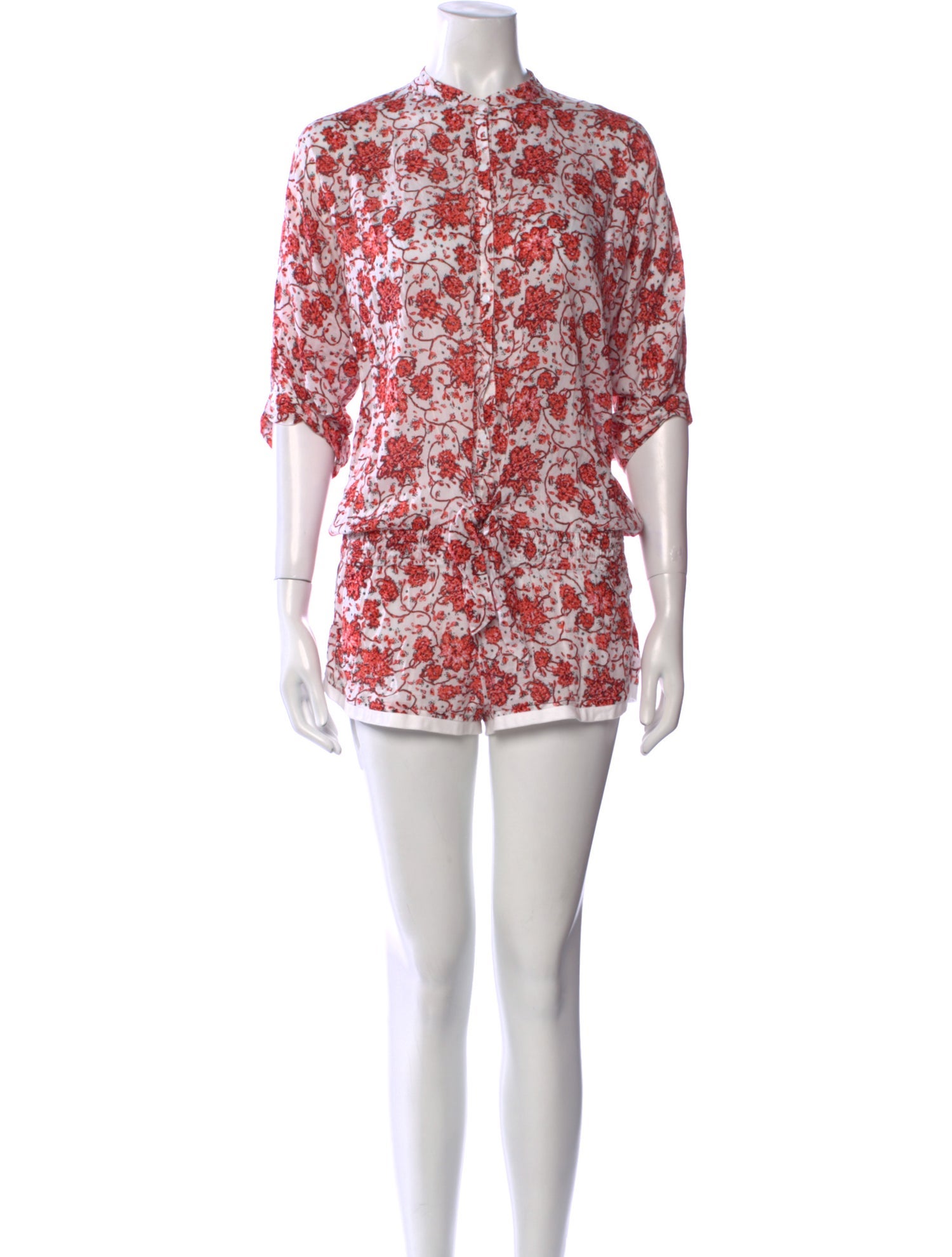 Poupette St Barth Floral Print Crew Neck Romper