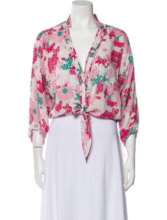 Poupette St Barth Floral Print V-Neck Crop Top
