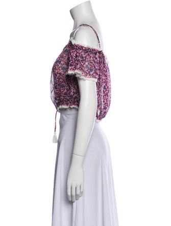 Poupette St Barth Floral Print Off-The-Shoulder Crop Top
