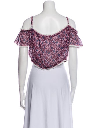 Poupette St Barth Floral Print Off-The-Shoulder Crop Top