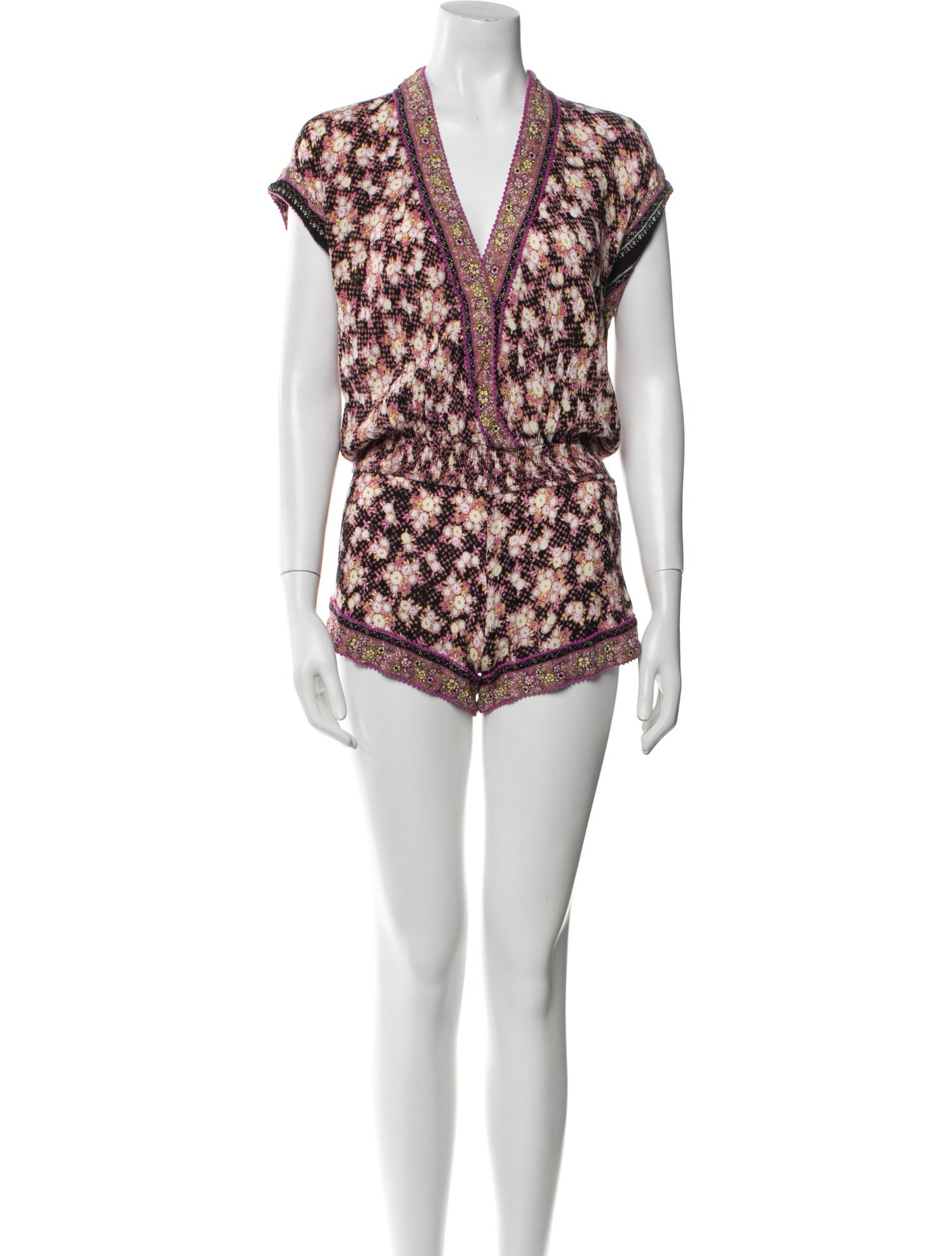 Poupette St Barth Floral Print V-Neck Romper