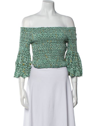 Poupette St Barth Floral Print Off-The-Shoulder Crop Top