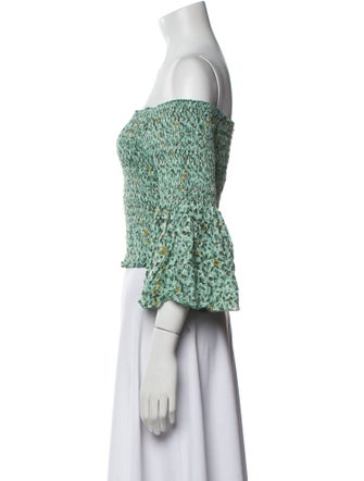 Poupette St Barth Floral Print Off-The-Shoulder Crop Top