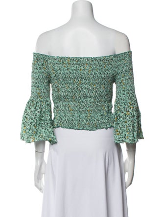 Poupette St Barth Floral Print Off-The-Shoulder Crop Top