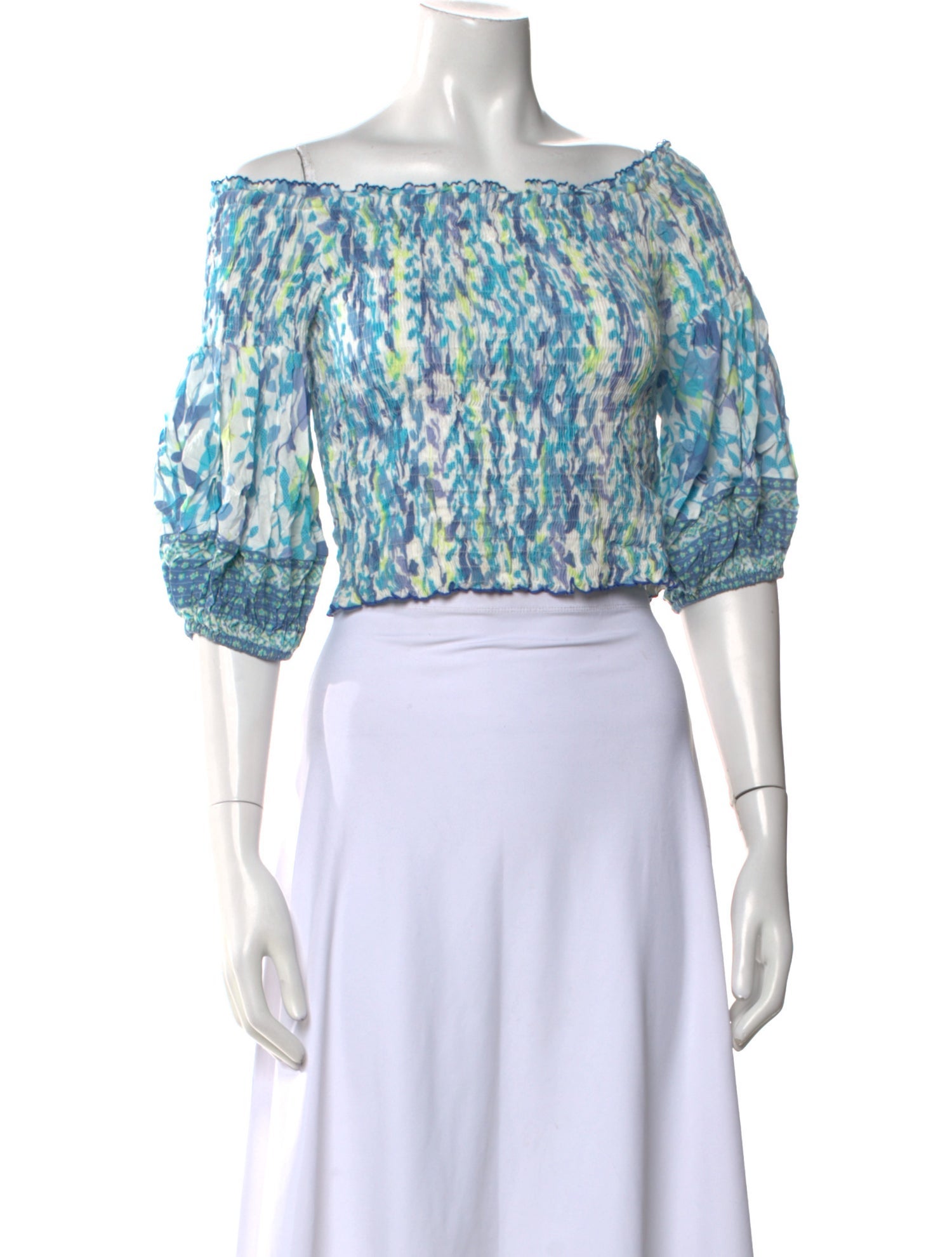 Poupette St Barth Printed Off-The-Shoulder Crop Top