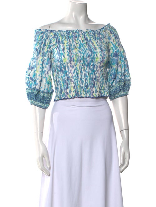 Poupette St Barth Printed Off-The-Shoulder Crop Top