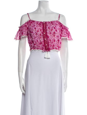 Poupette St Barth Floral Print Square Neckline Crop Top