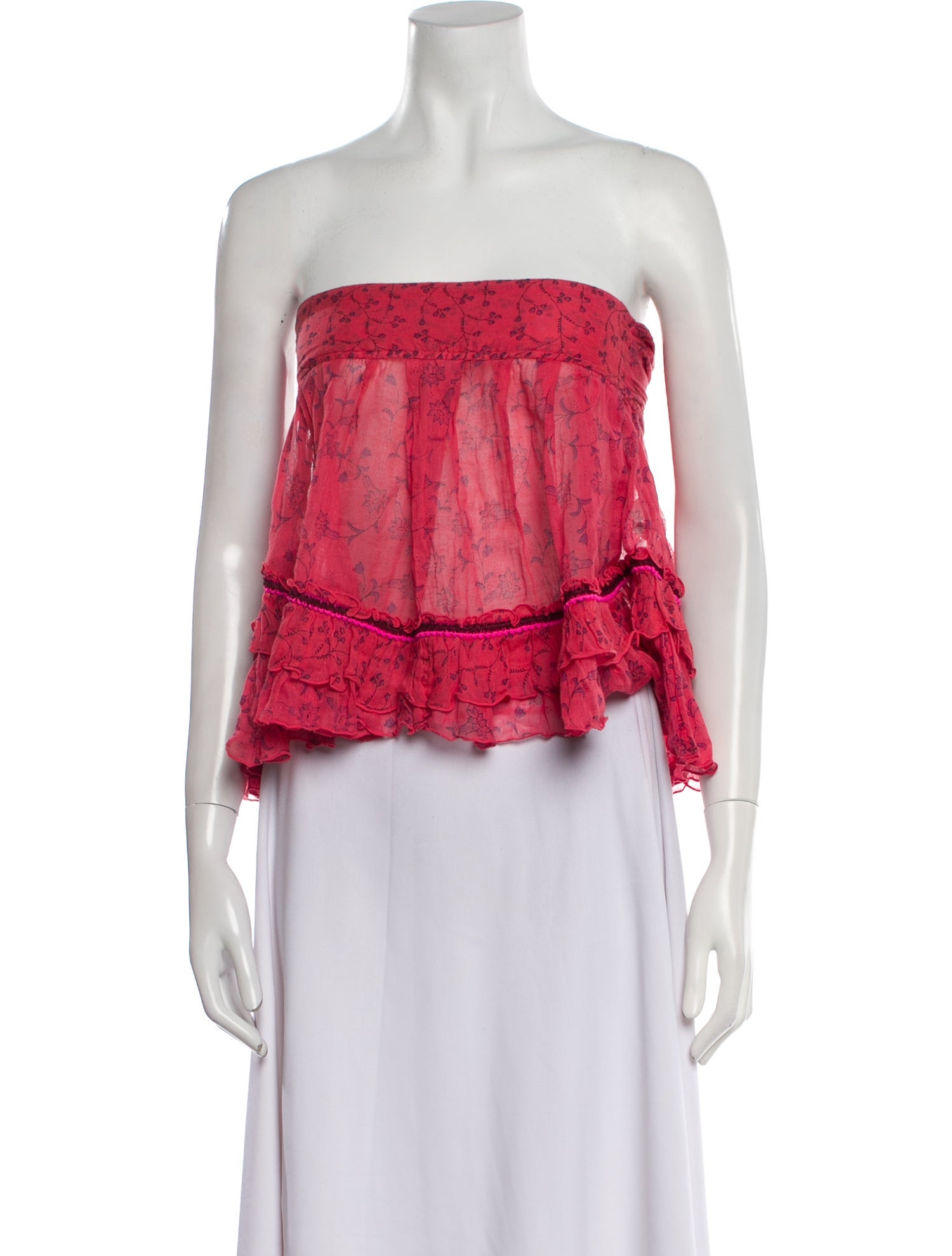 Poupette St Barth Floral Print Strapless Crop Top