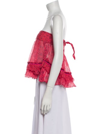 Poupette St Barth Floral Print Strapless Crop Top