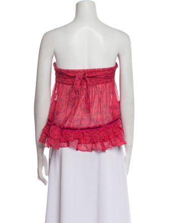 Poupette St Barth Floral Print Strapless Crop Top