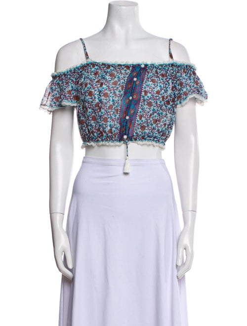 Poupette St Barth Floral Print Square Neckline Crop Top