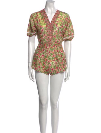 Poupette St Barth Floral Print V-Neck Romper