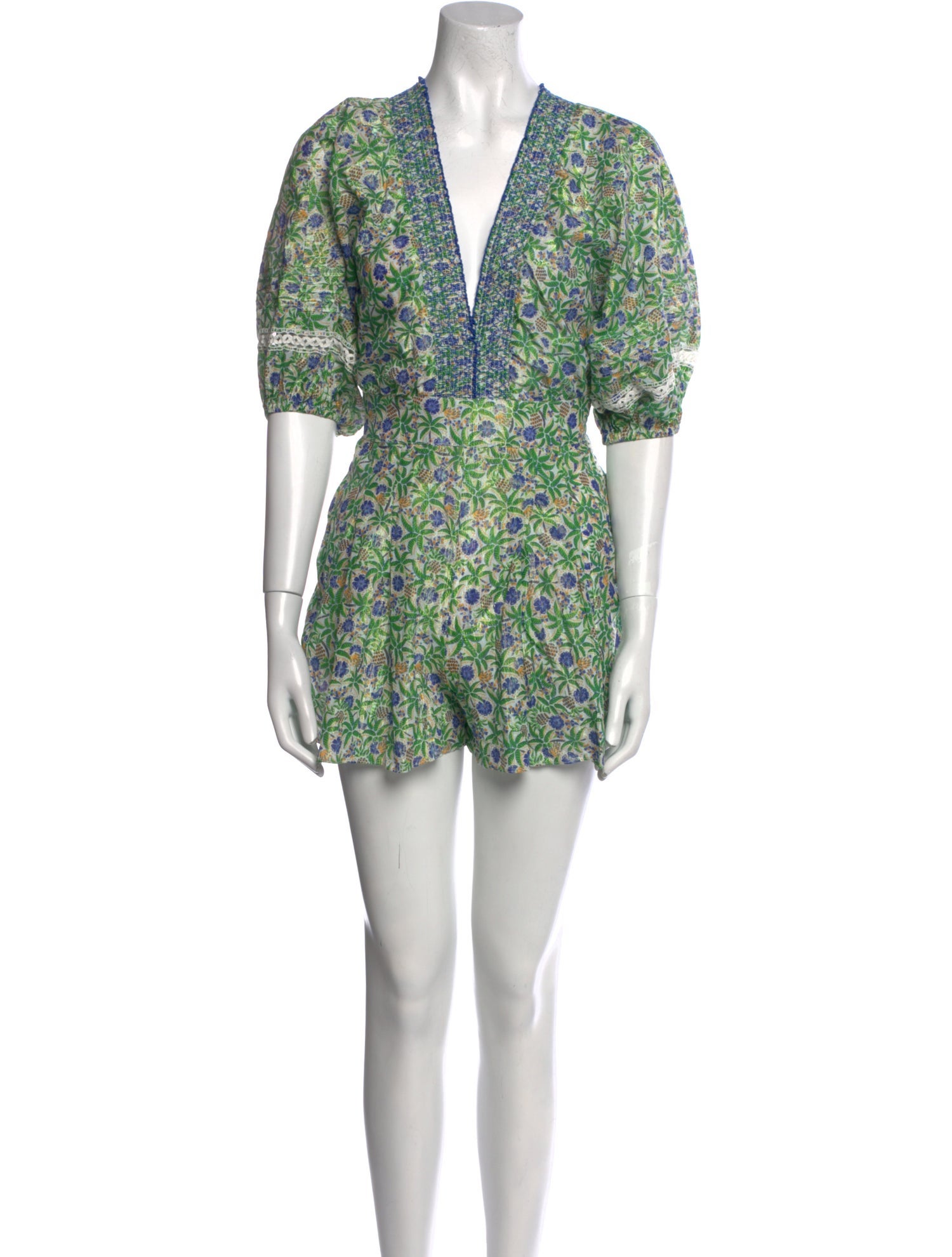 Poupette St Barth Floral Print V-Neck Romper