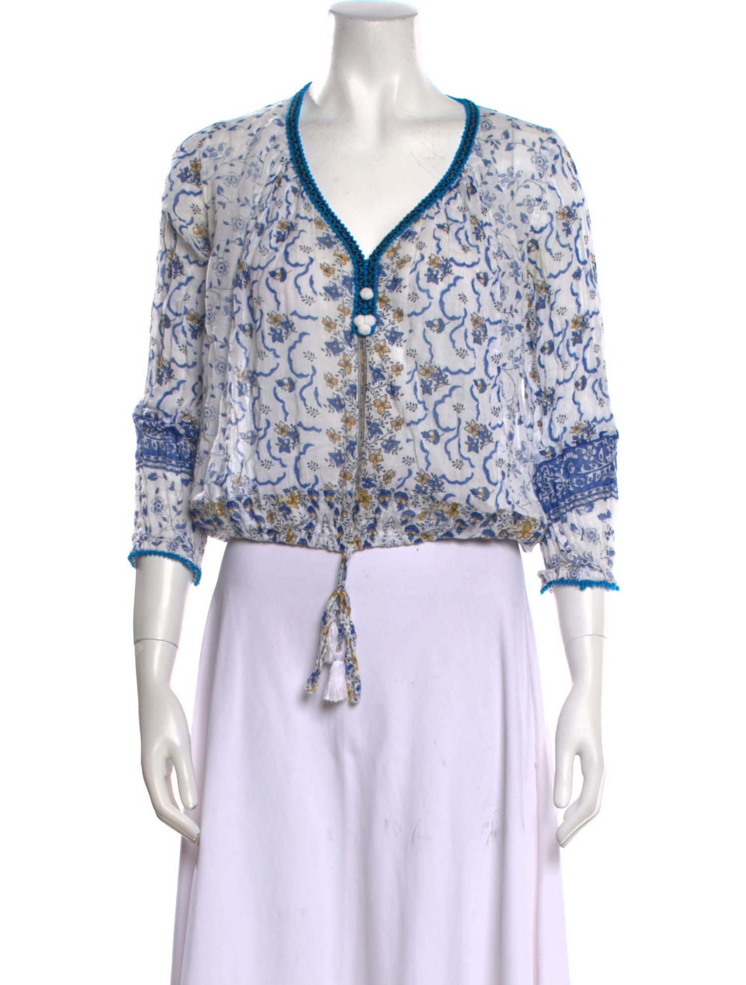 Poupette St Barth Floral Print V-Neck Crop Top