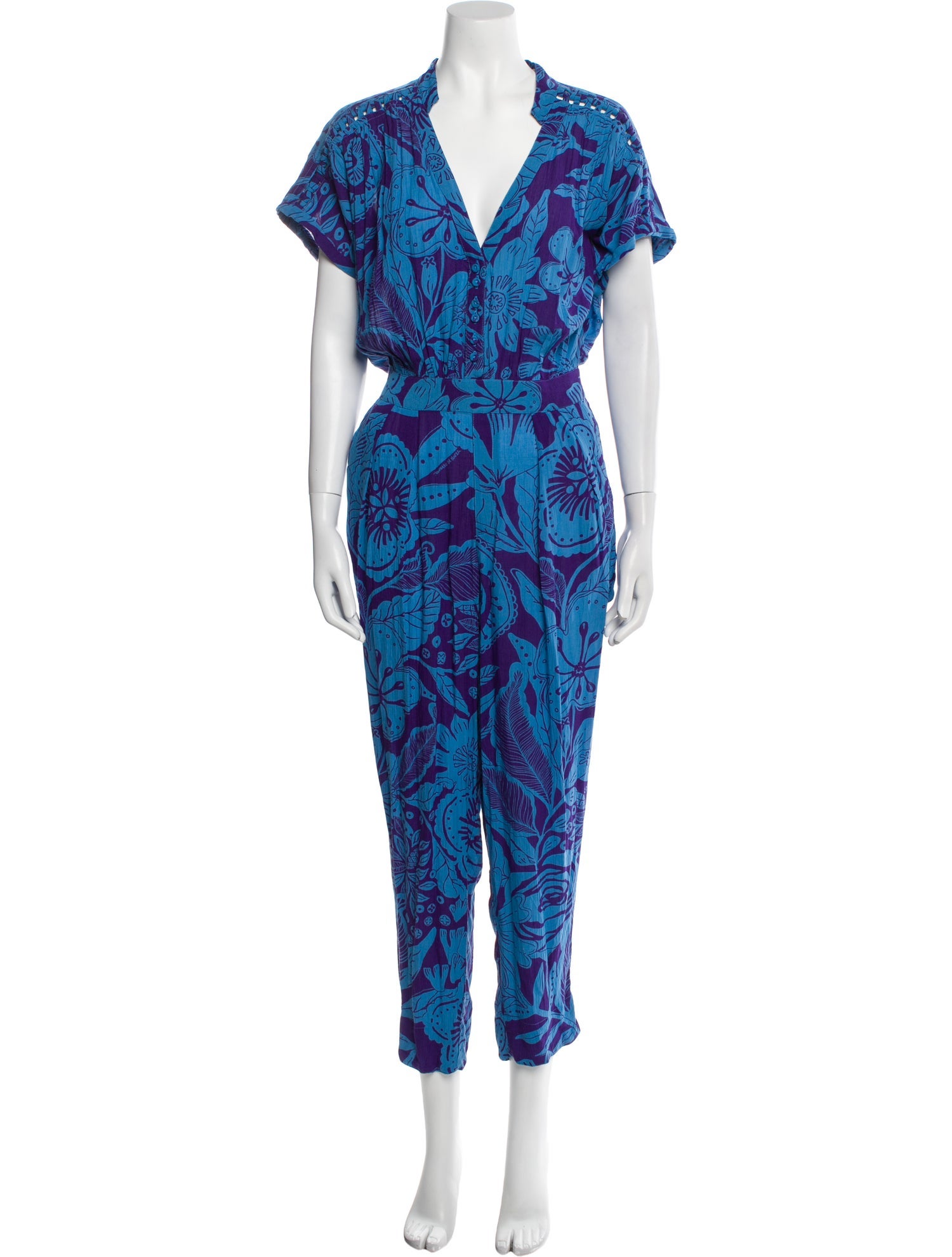 Poupette St Barth Floral Print V-Neck Jumpsuit w/ Tags